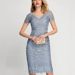 JJ's House Dusty Blue Lace Mother of the Bride Groom Sheath Dress size 16 NWT